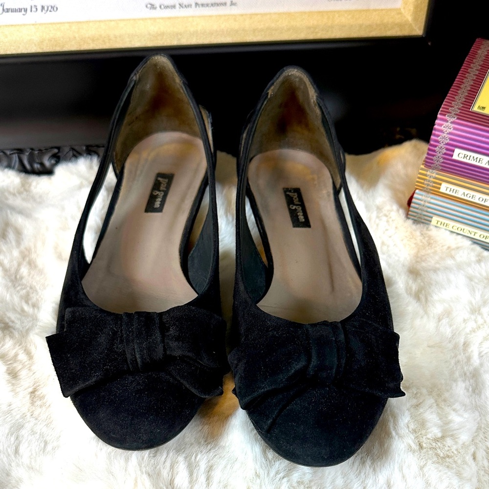 Paul Green Black Suede Flats with Bow